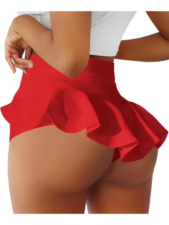 Pants - Women's Red 3 Cut Out Yoga Scrunch Booty Hot Pants High Waist Sports Shorts